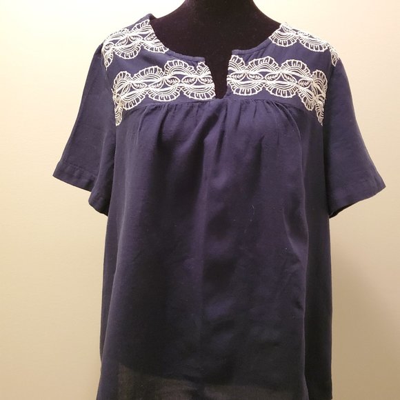Navy Blue Short Sleeve with Embroidrey - Picture 1 of 4